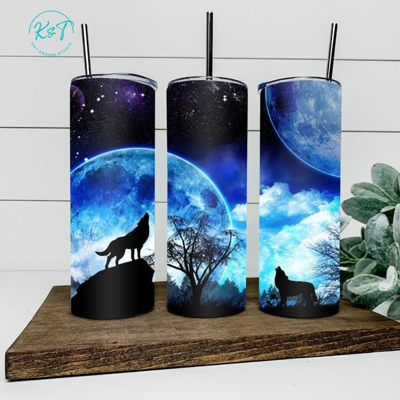 Wolf - Wolf Howling - Full Moon - Spirit Animal - Tumbler - Gift - Picture 1 of 1